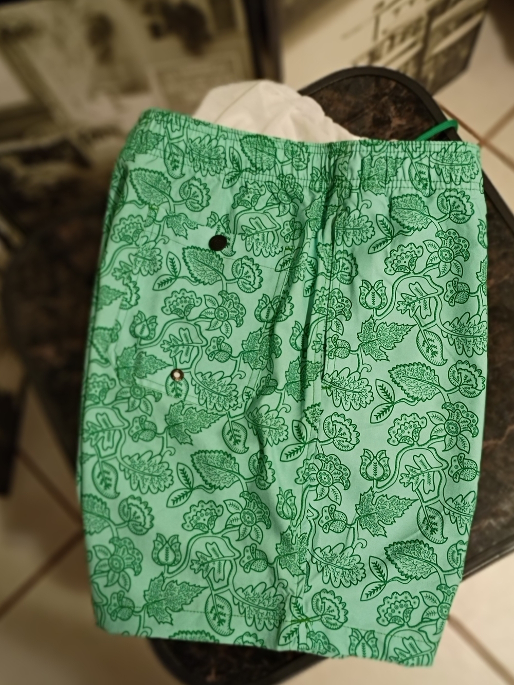 Mr.Swim Men Teal Green Floral Outline Swim Trunks Size large - Picture 10 of 12